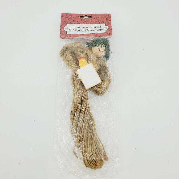 Handmade 9" Sisal & Wood  Ornament Christmas Angel NEW Deadstock Artman - Picture 2 of 5